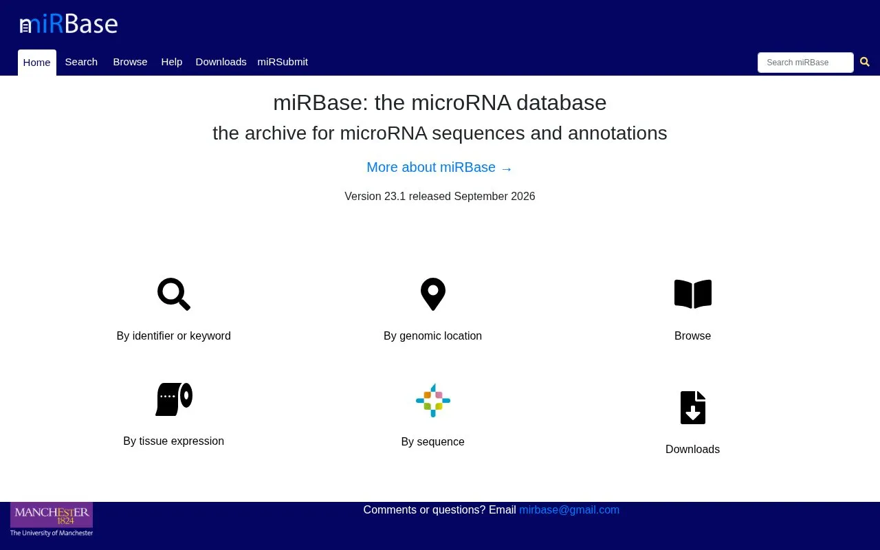 miRBase homepage screenshot
