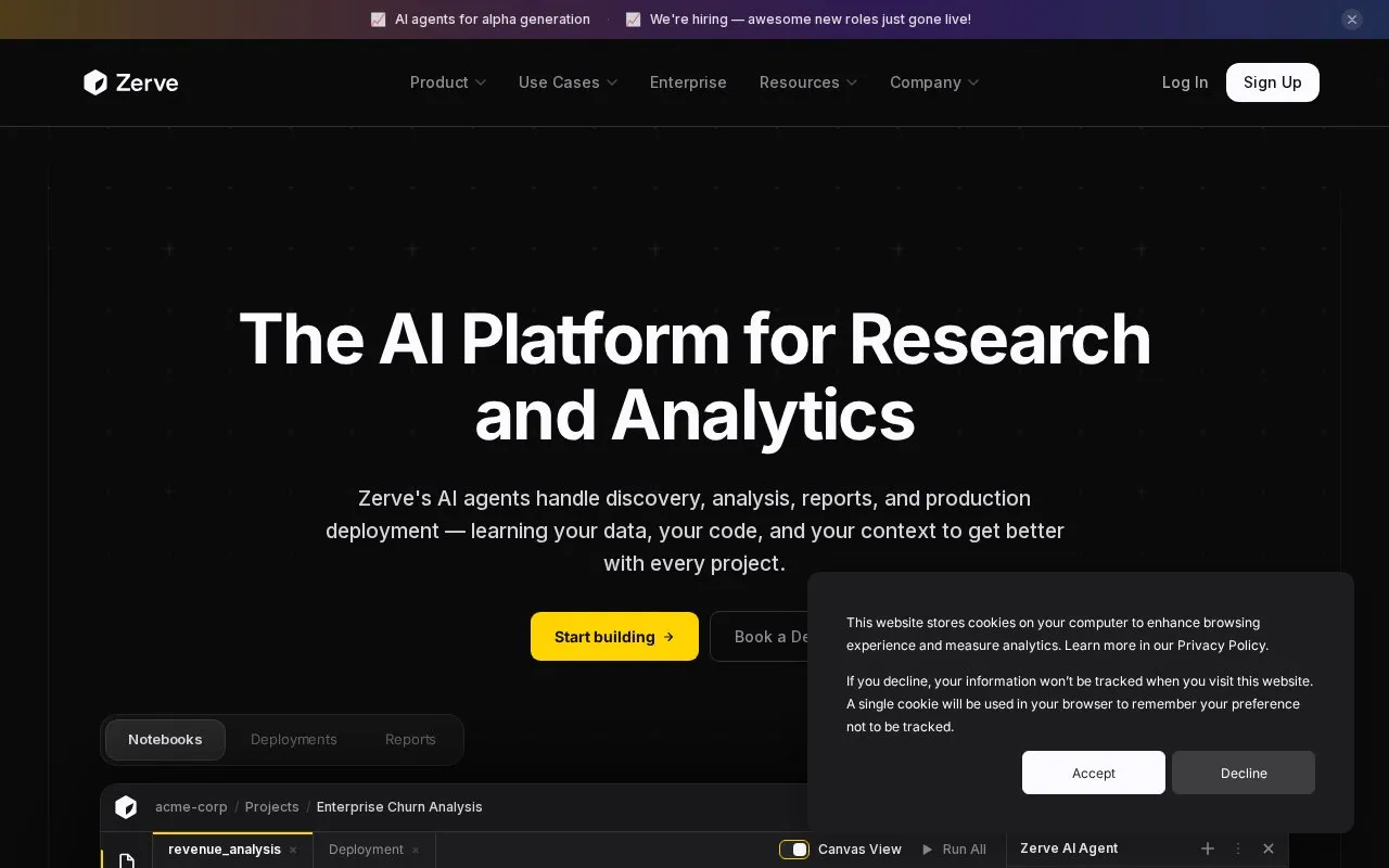 Zerve homepage screenshot