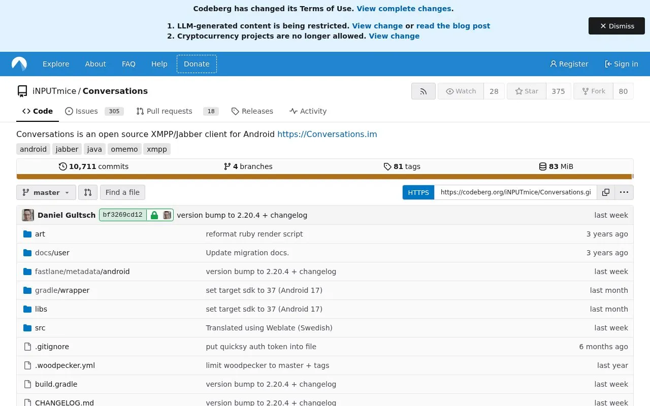 Conversations homepage screenshot