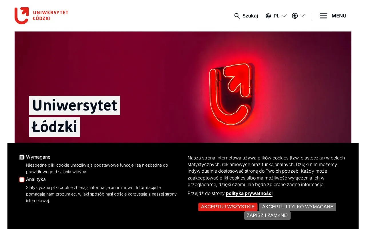 University of Lodz homepage screenshot