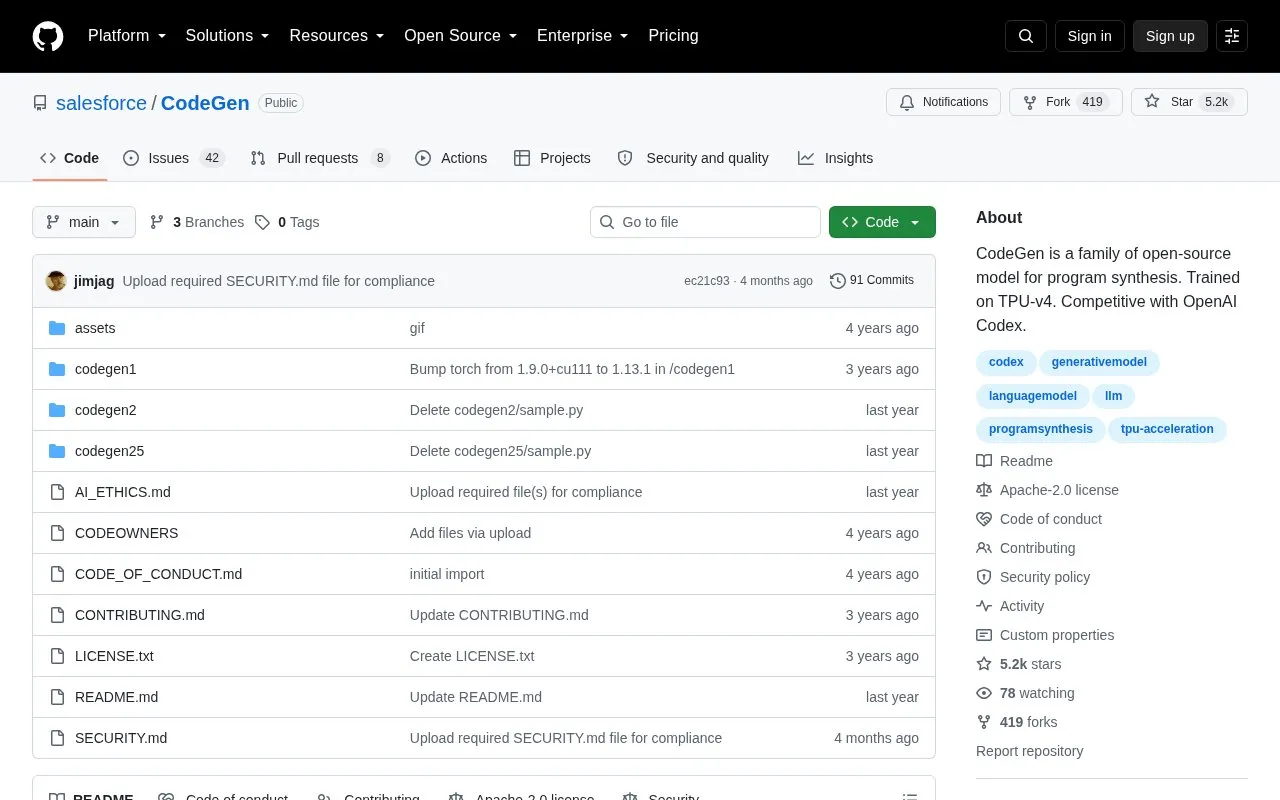 CodeGen homepage screenshot