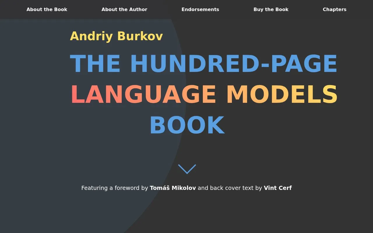 The 100-Page Language Models Book homepage screenshot