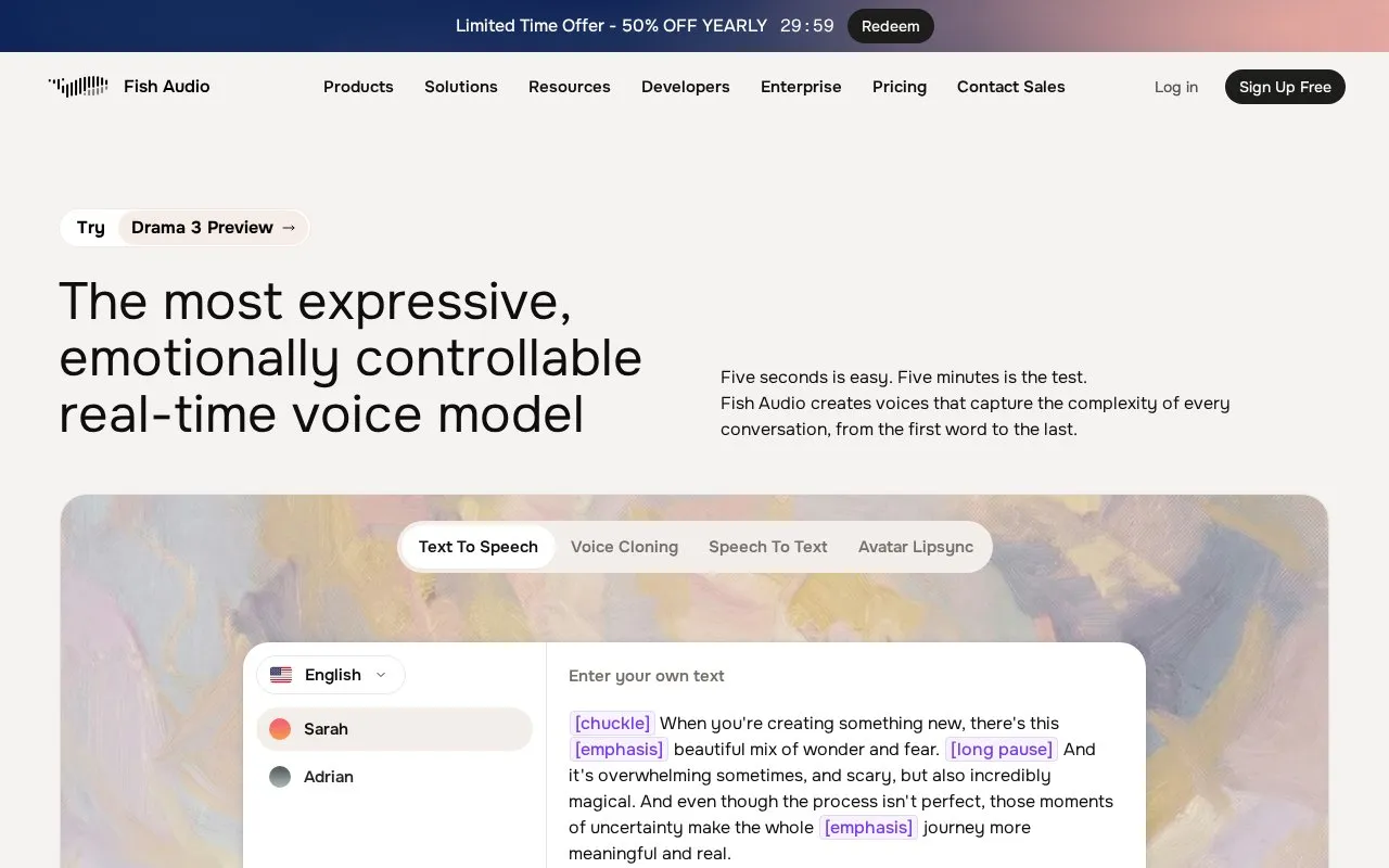 Fish Audio homepage screenshot