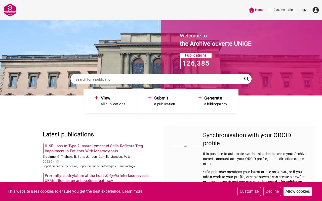 Archive ouverte UNIGE homepage screenshot