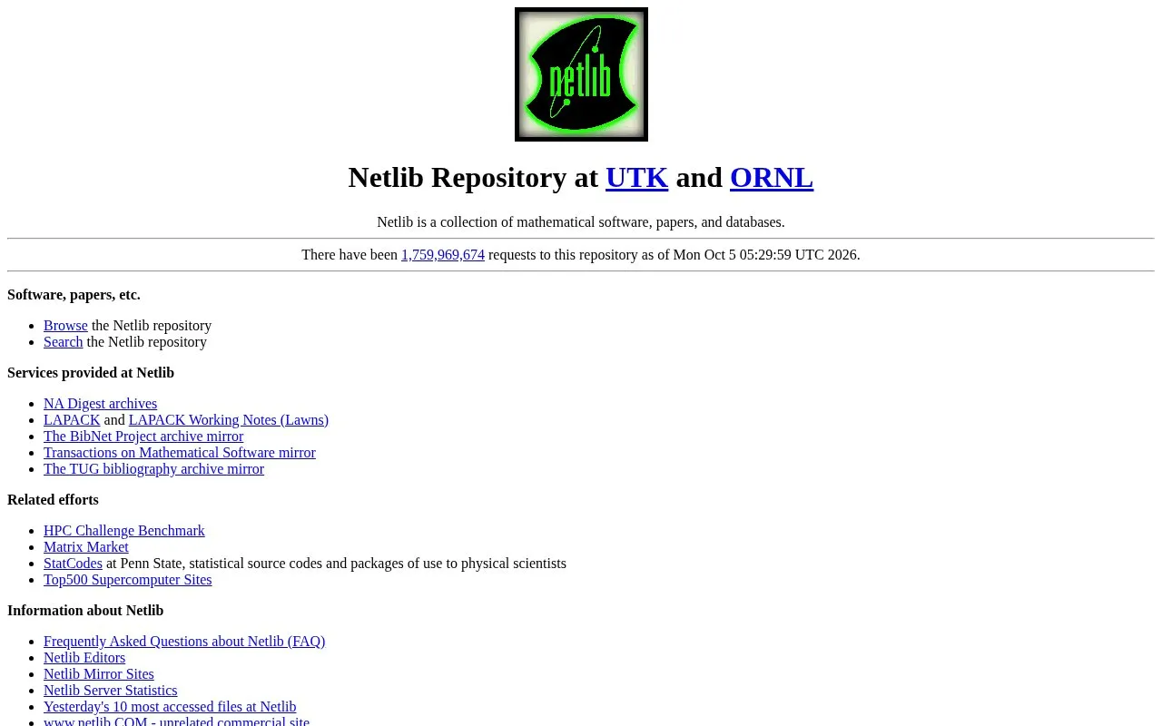 The Netlib homepage screenshot