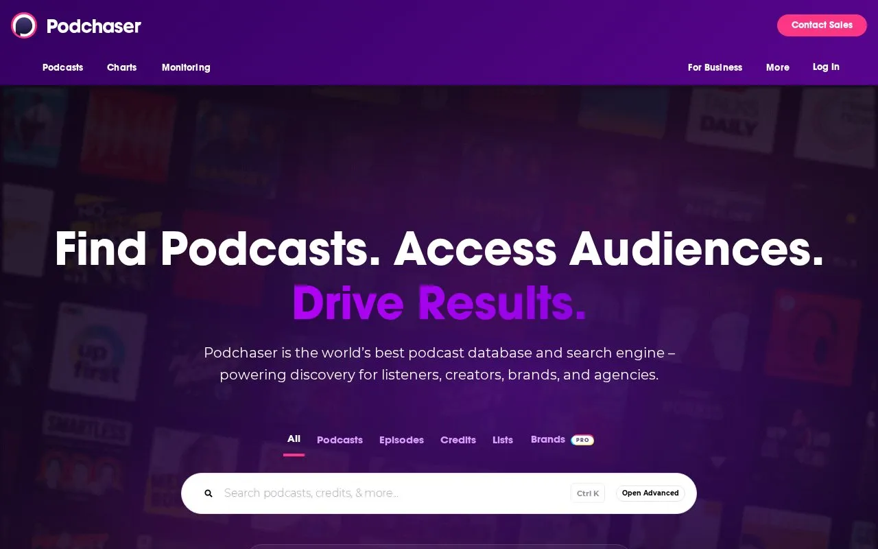 Podchaser homepage screenshot