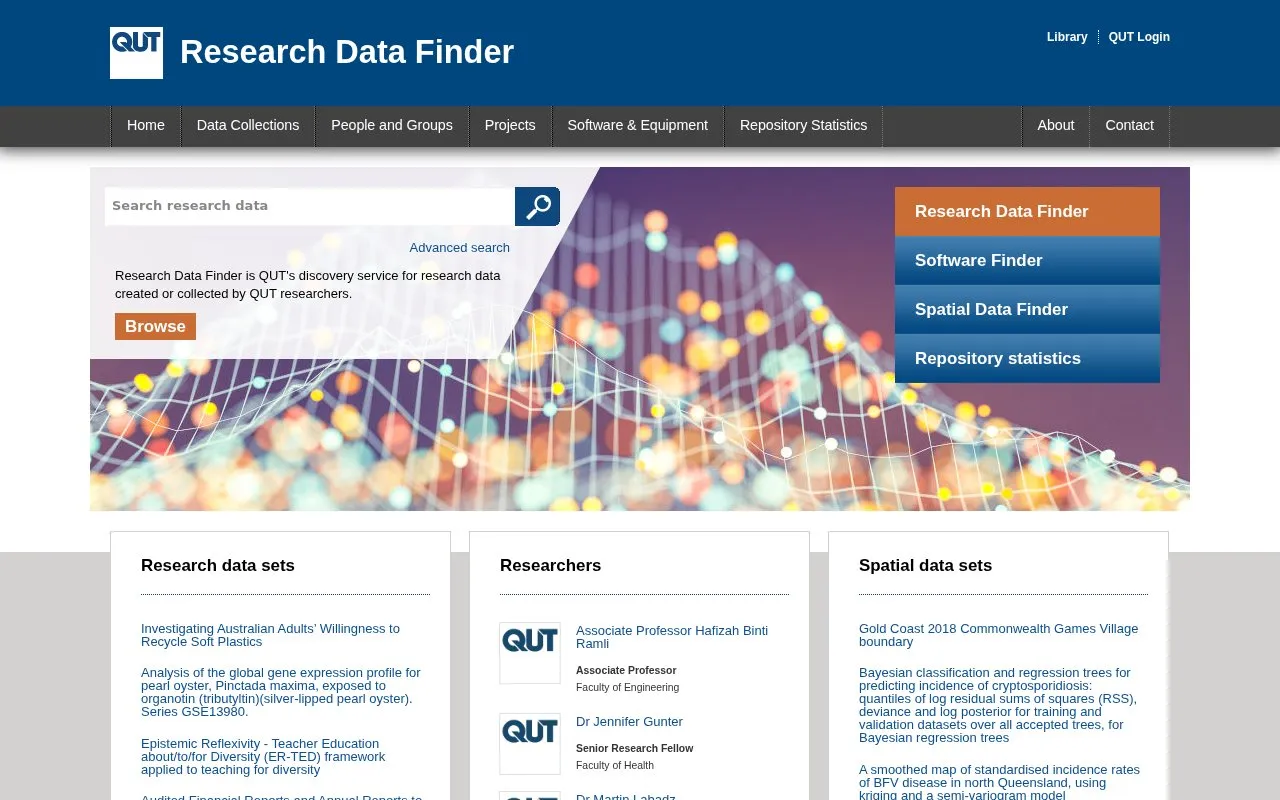 QUT Research Data Finder homepage screenshot