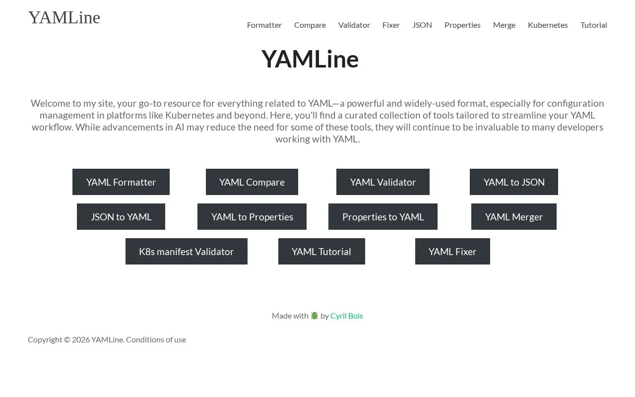 YAMLine - homepage screenshot