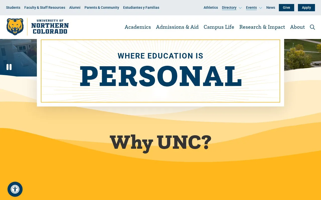University of Northern Colorado homepage screenshot