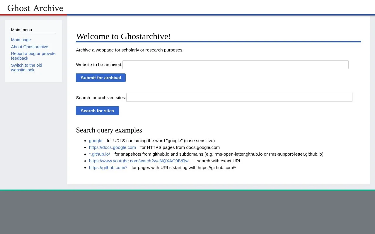 Ghost Archive homepage screenshot