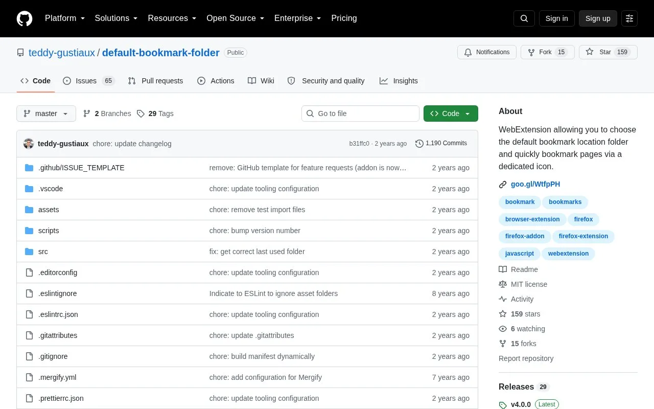 Default Bookmark Folder homepage screenshot
