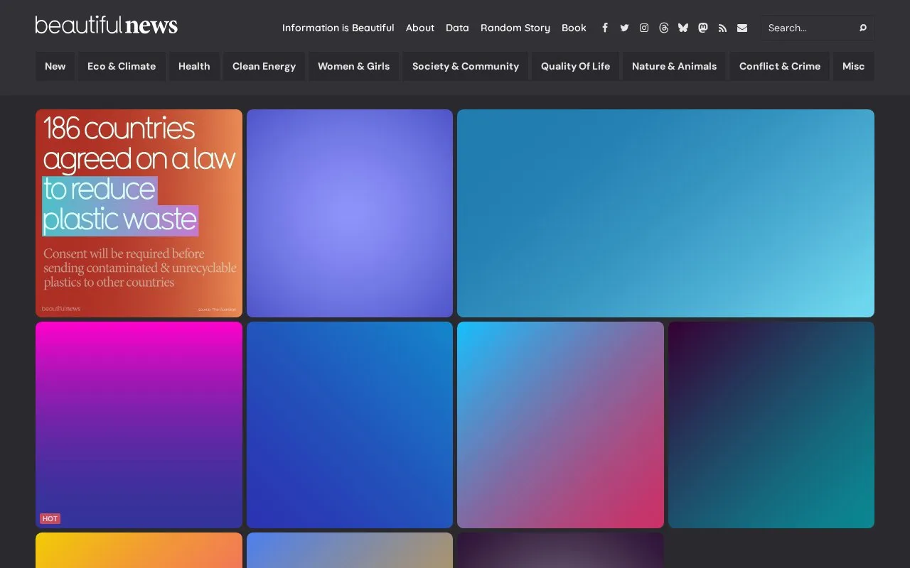 Beautiful News homepage screenshot