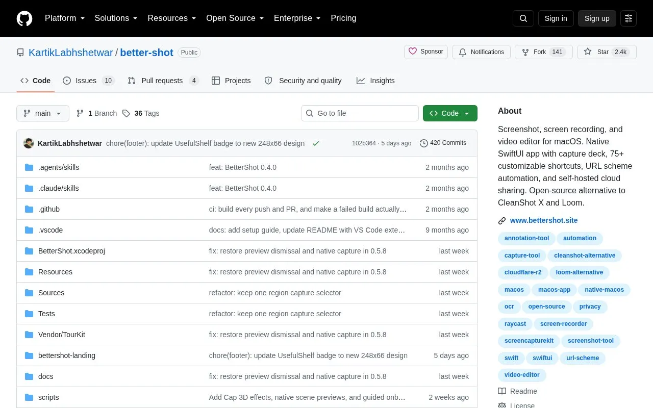Better Shot homepage screenshot