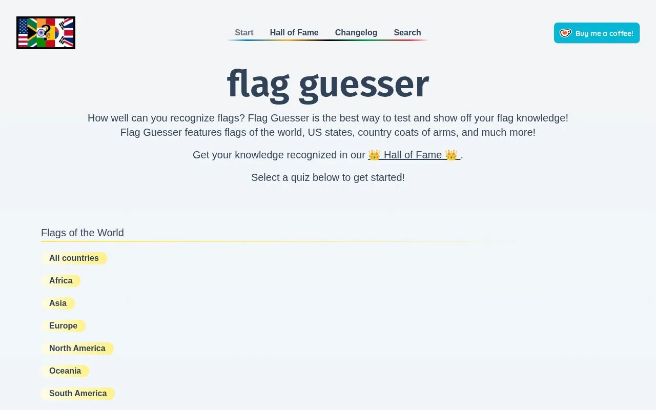 Flag Guesser homepage screenshot