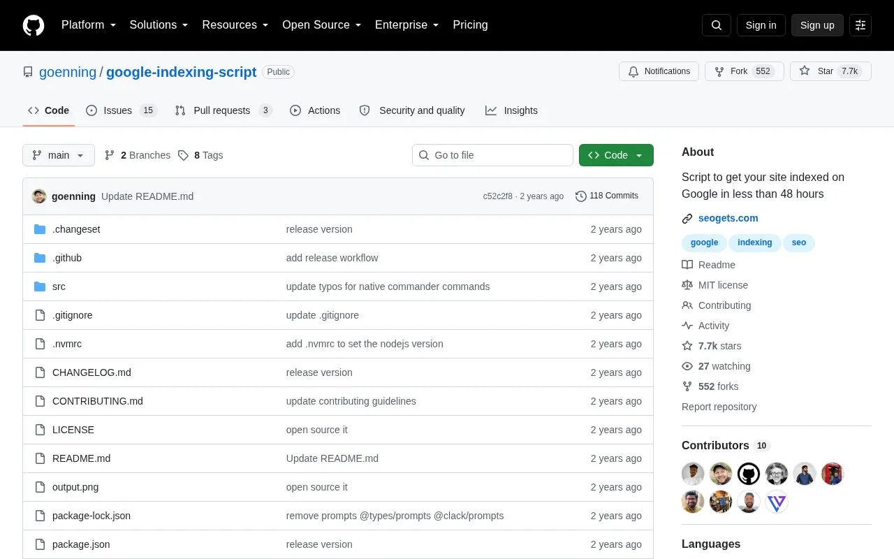 google-indexing-script homepage screenshot