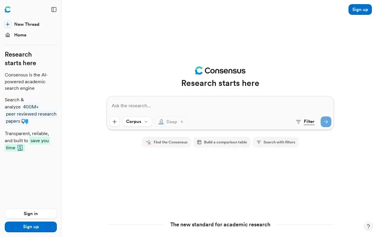 Consensus homepage screenshot