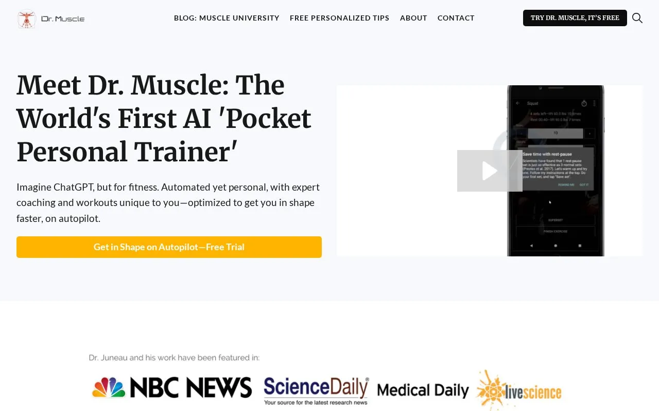 Dr. Muscle homepage screenshot