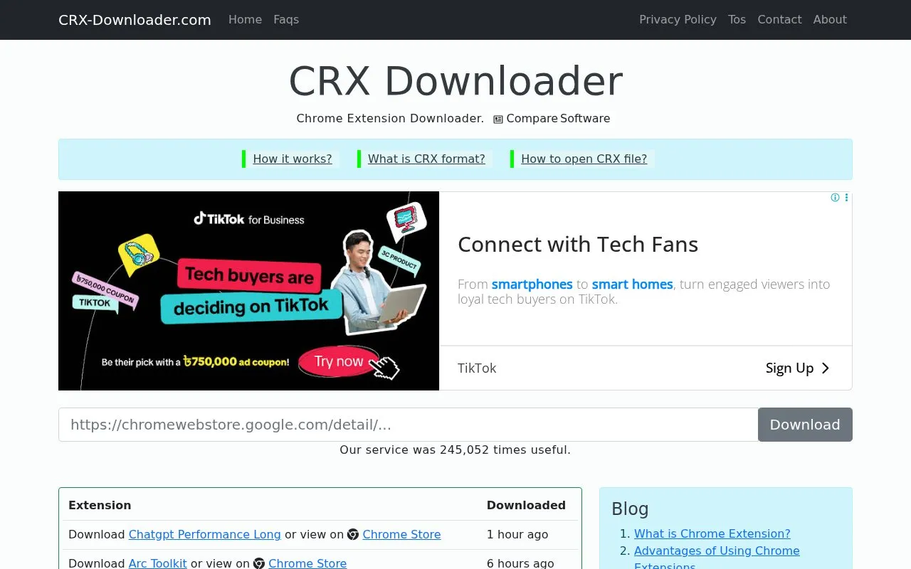 CRX Downloader homepage screenshot
