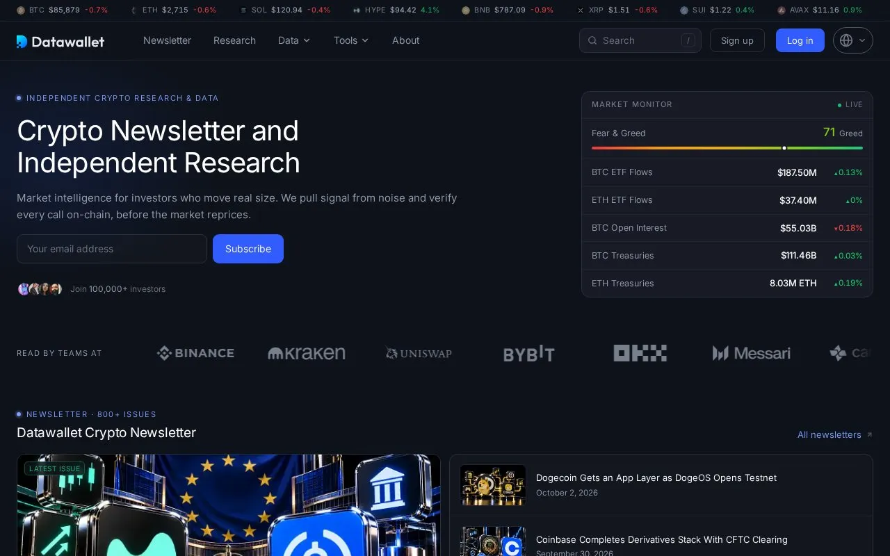 Datawallet homepage screenshot