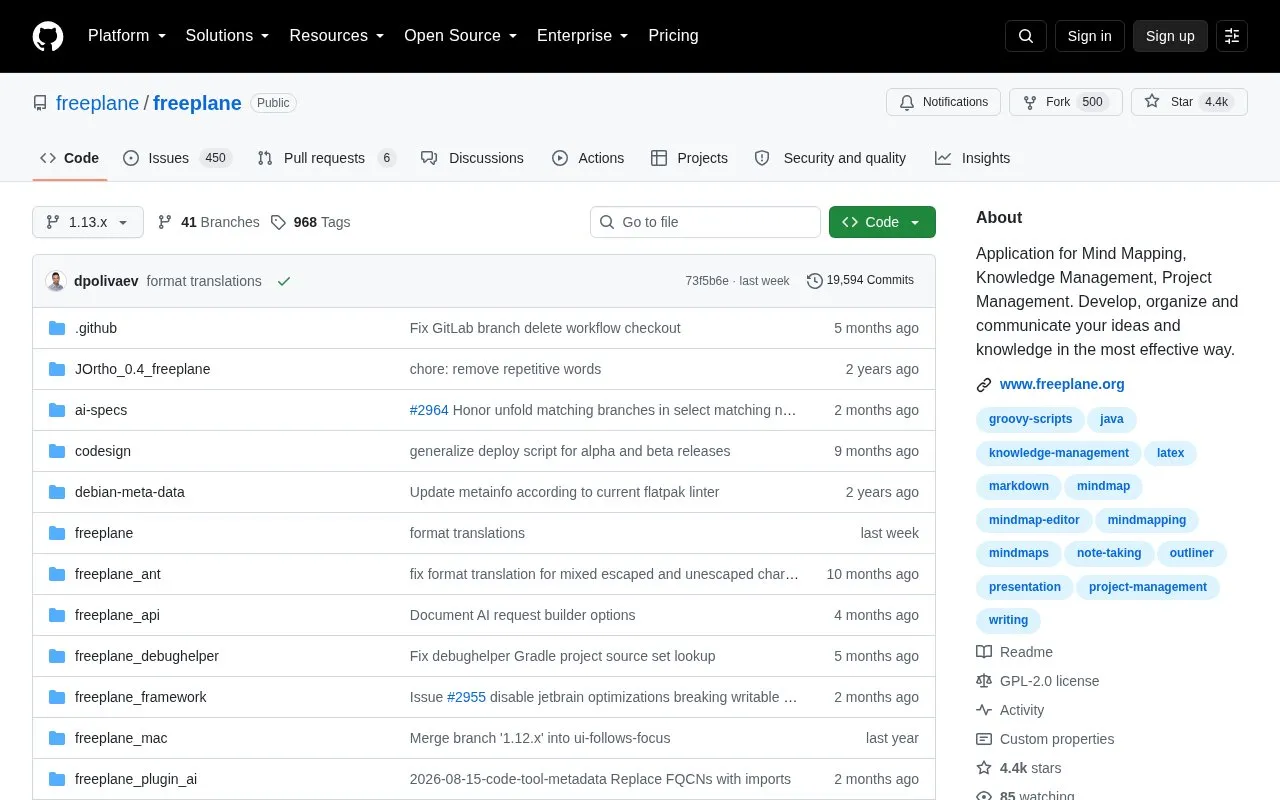 Freeplane homepage screenshot