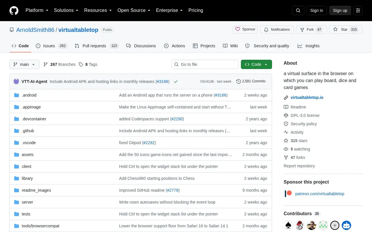 Virtualtabletop homepage screenshot