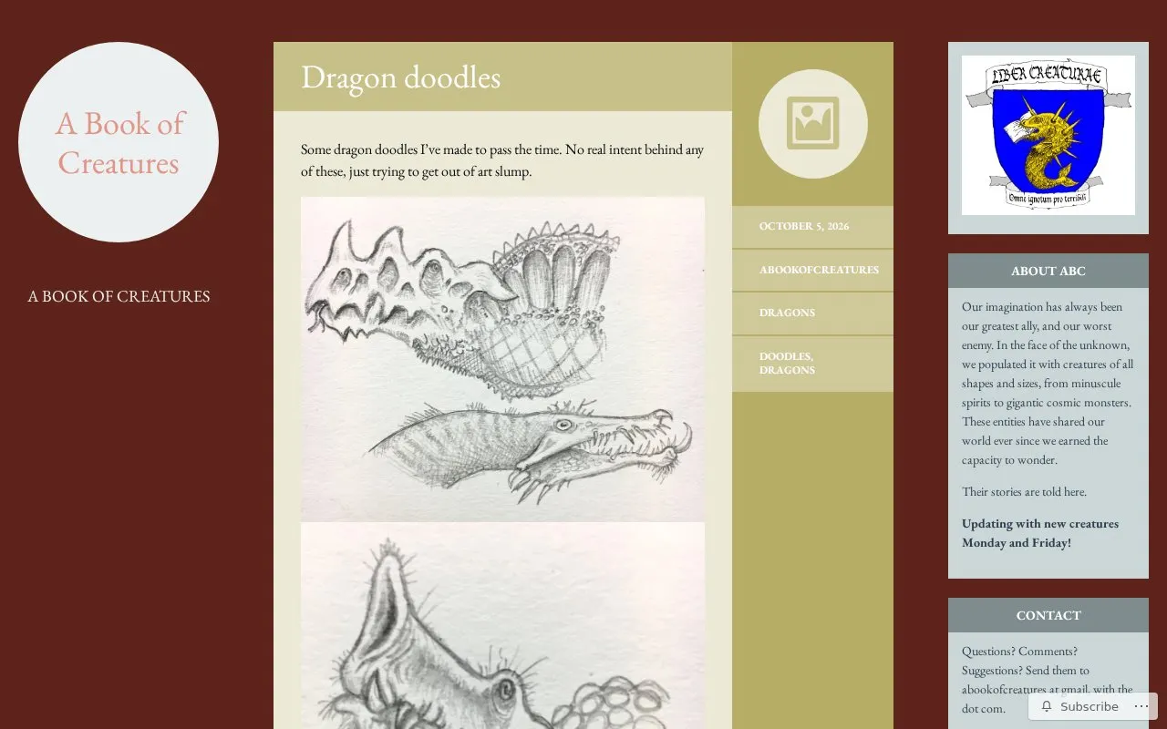 ABookOfCreatures homepage screenshot