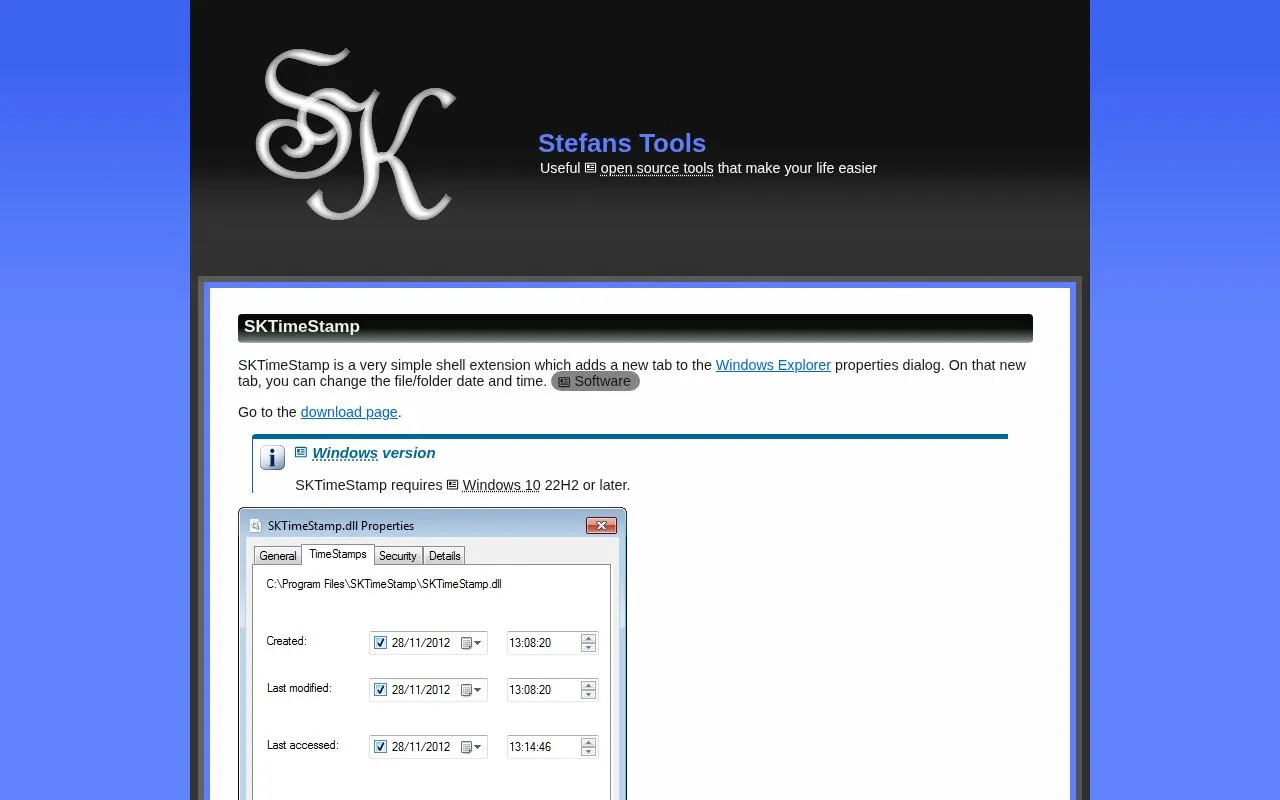 SKTimeStamp homepage screenshot