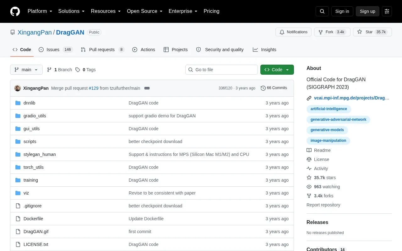 DragGAN homepage screenshot