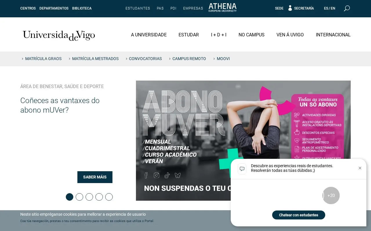 Universidade de Vigo homepage screenshot