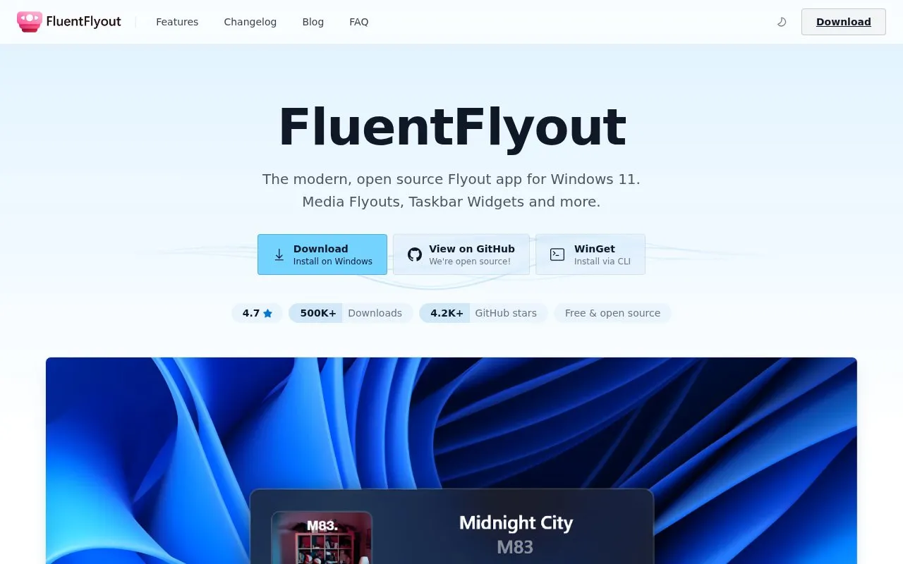 FluentFlyout homepage screenshot
