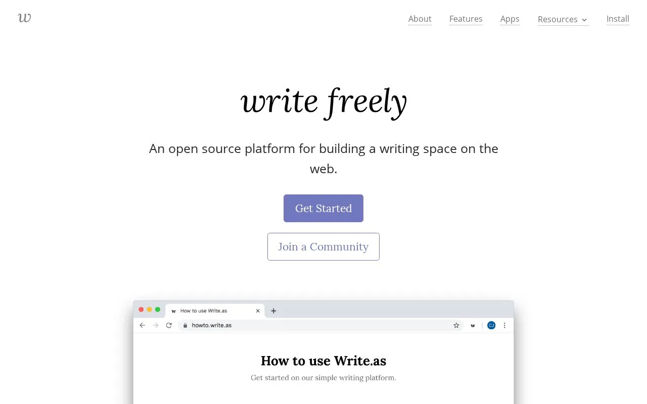 WriteFreely homepage screenshot