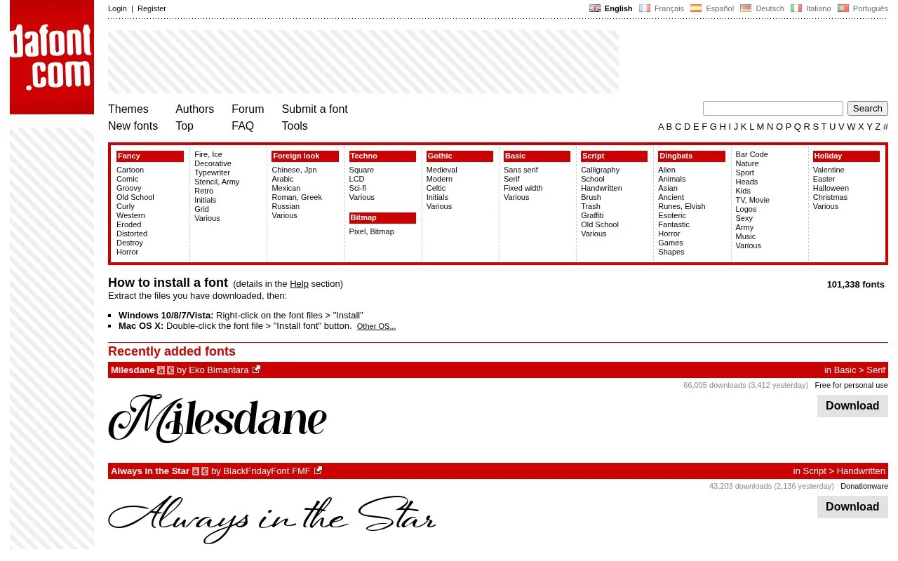 DaFont homepage screenshot