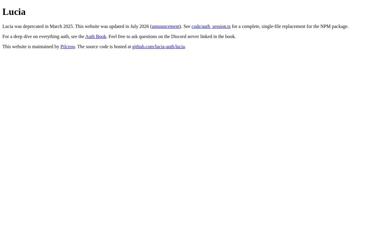 Lucia homepage screenshot