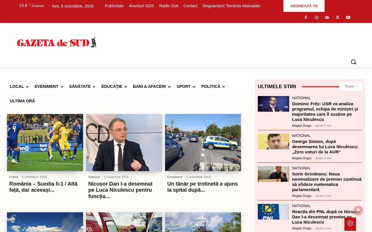 GAZETA de SUD homepage screenshot