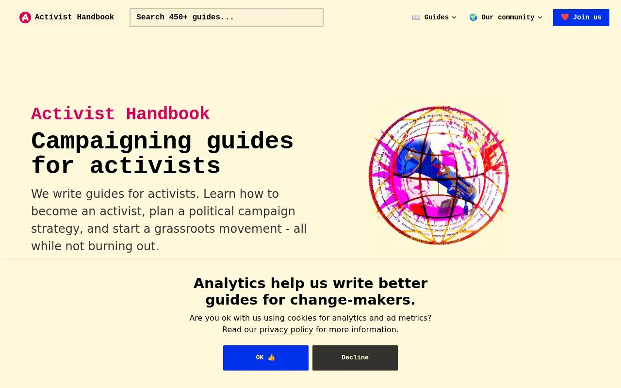 Activist Handbook homepage screenshot