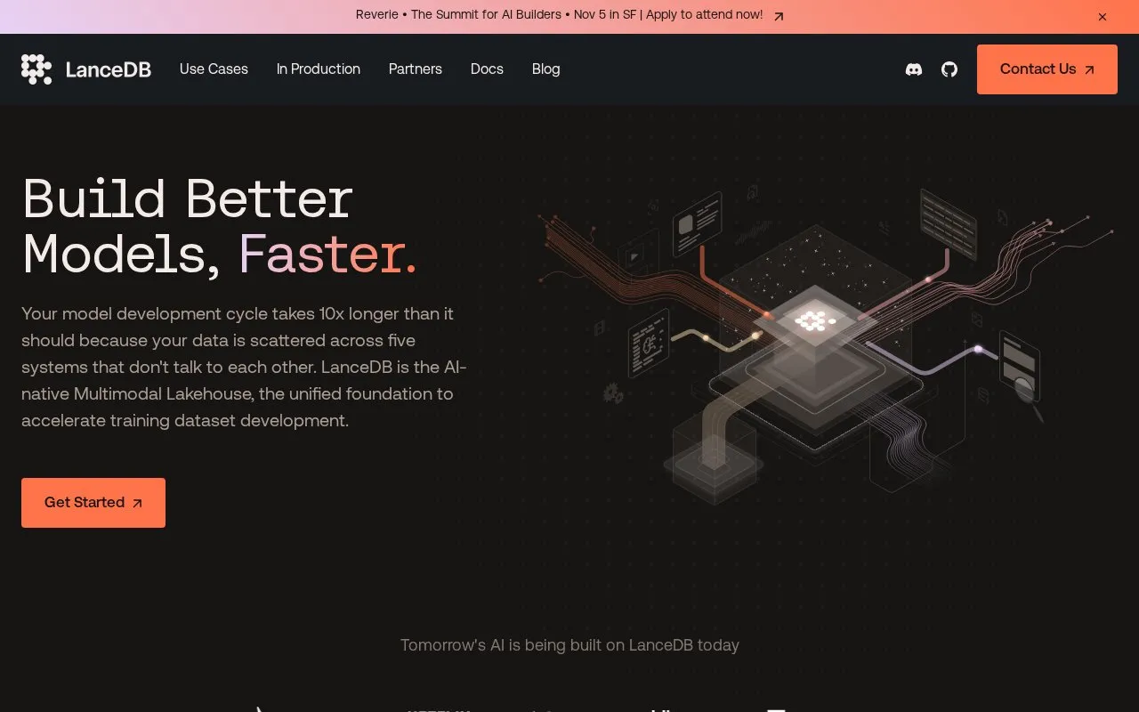 LanceDB homepage screenshot