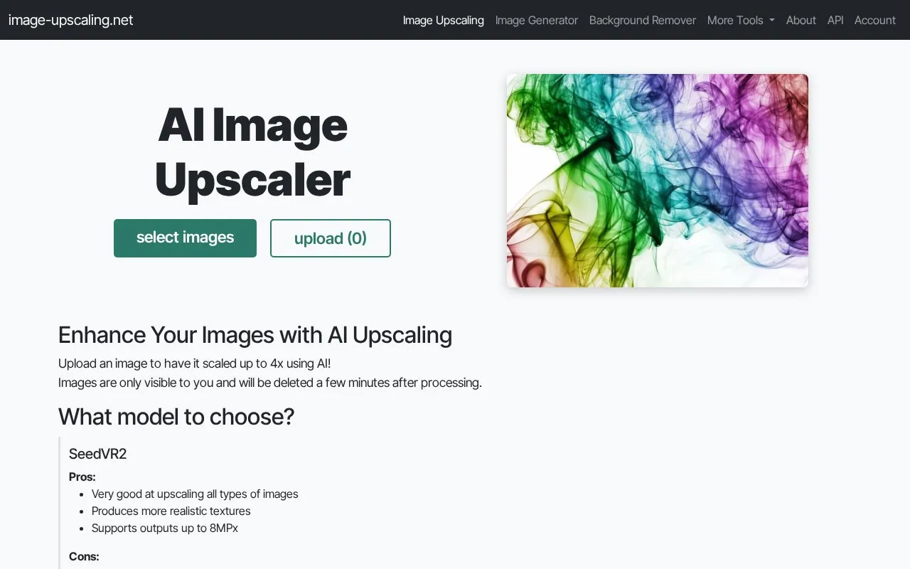 image-upscaling homepage screenshot