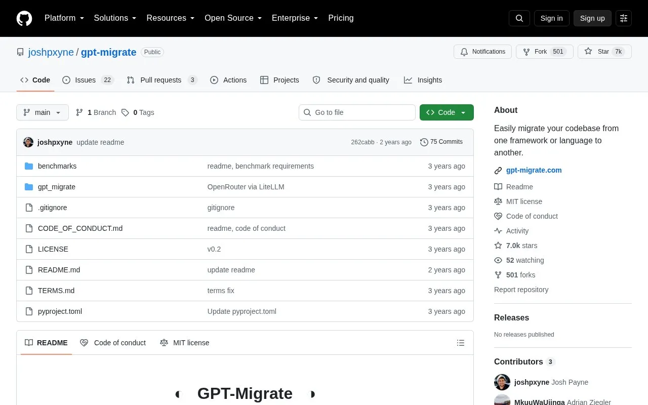 benchmarks homepage screenshot