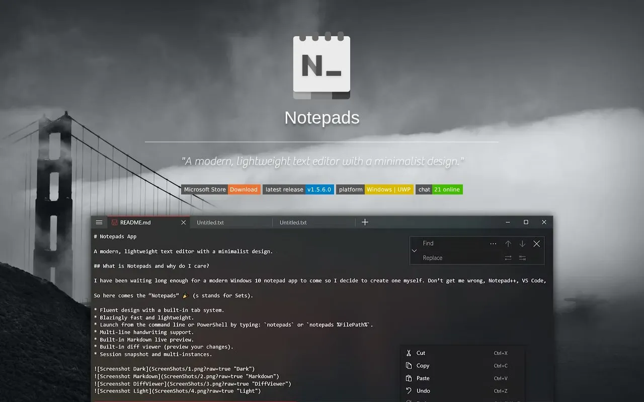 Notepads homepage screenshot