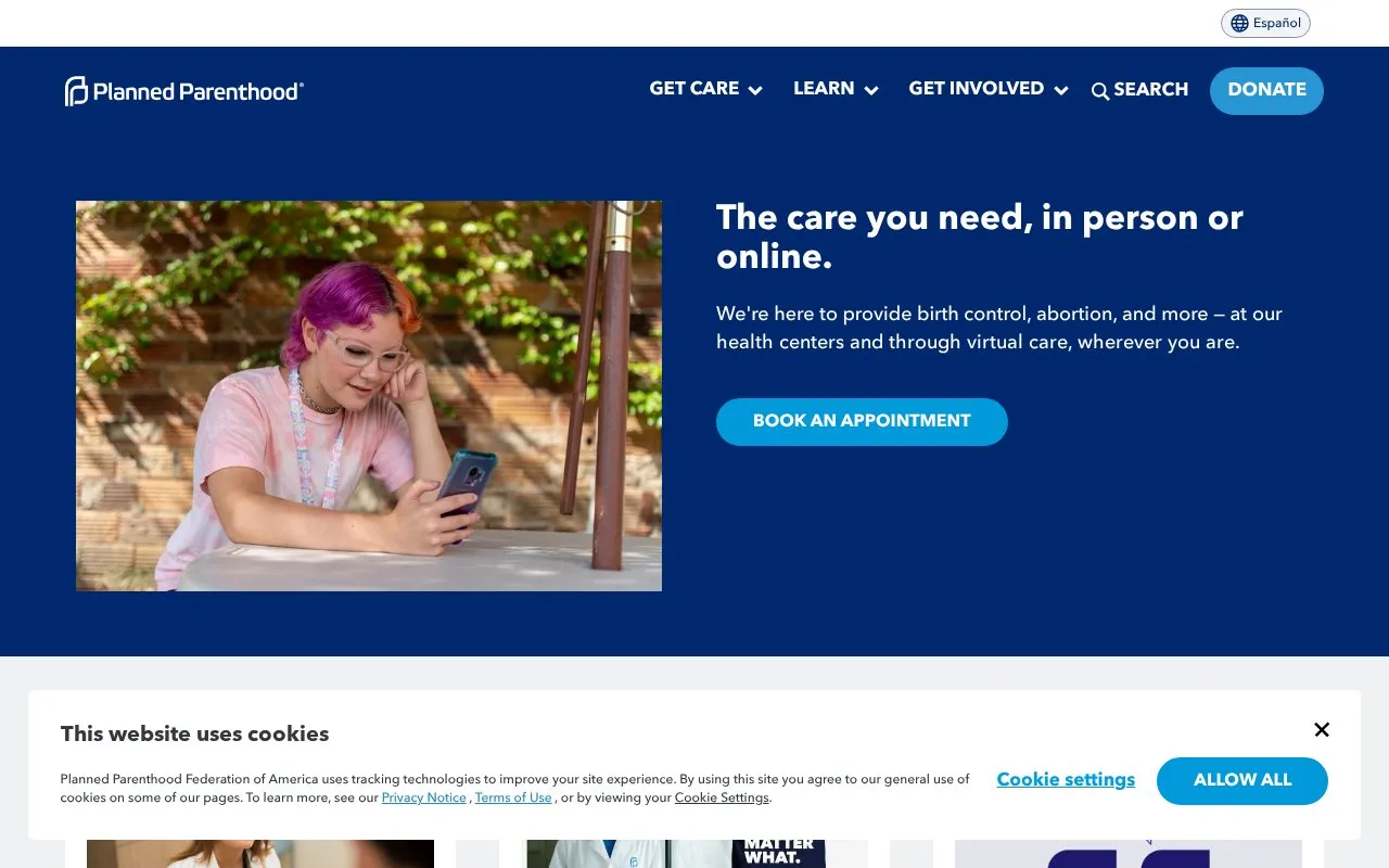 PlannedParenthood homepage screenshot