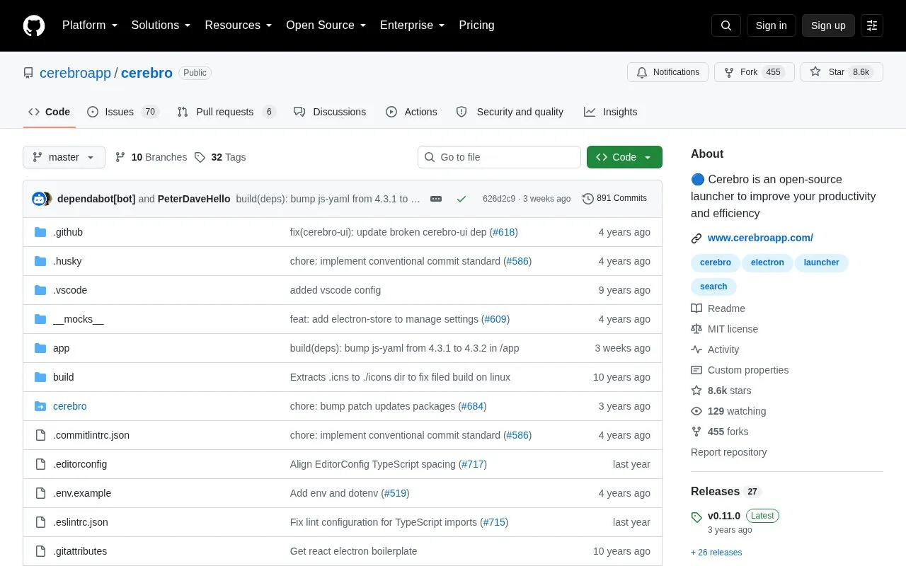 Cerebro homepage screenshot