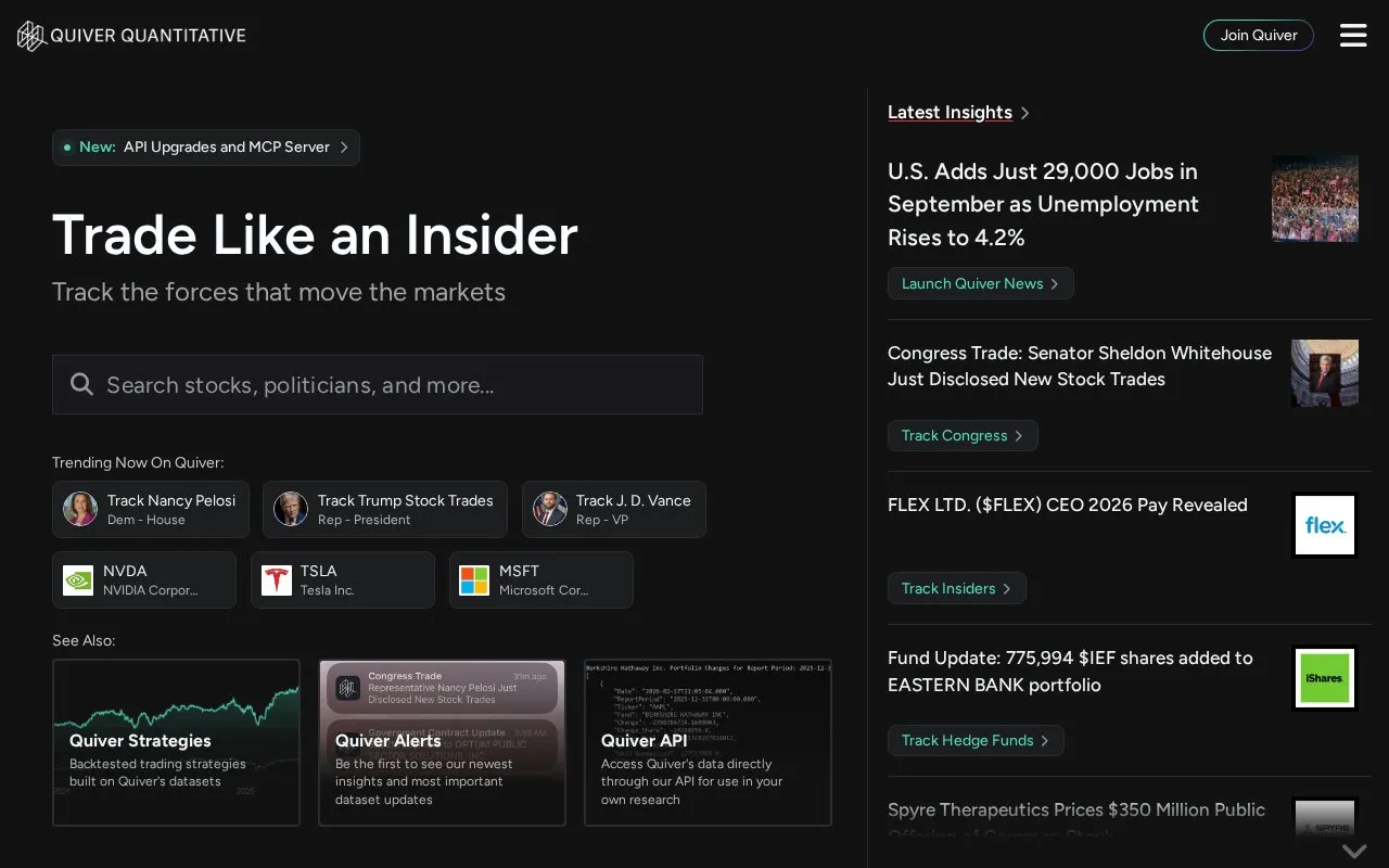 Quiver Quantitative homepage screenshot