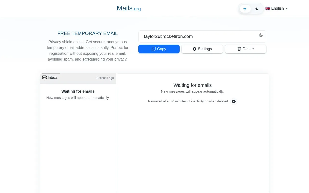Mails.org homepage screenshot