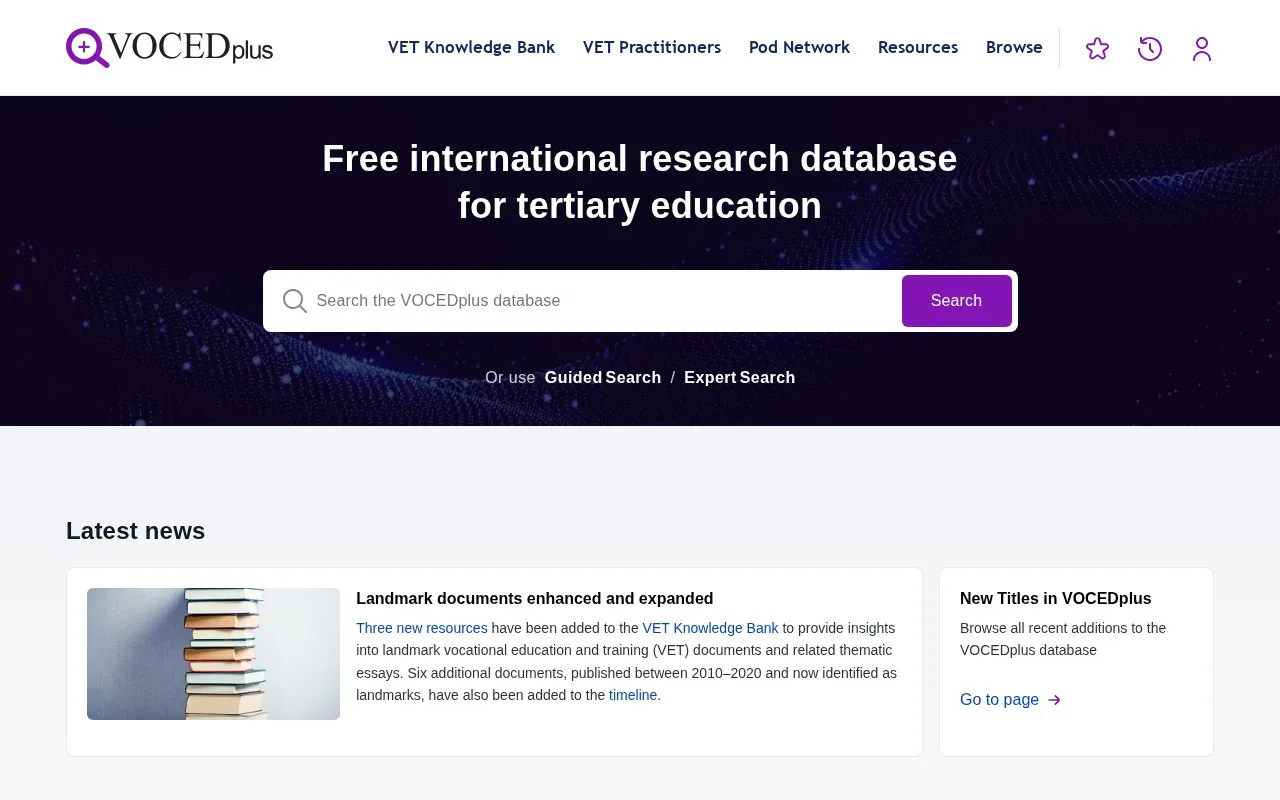 VOCEDplus homepage screenshot