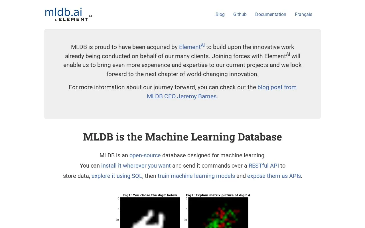 MLDB homepage screenshot
