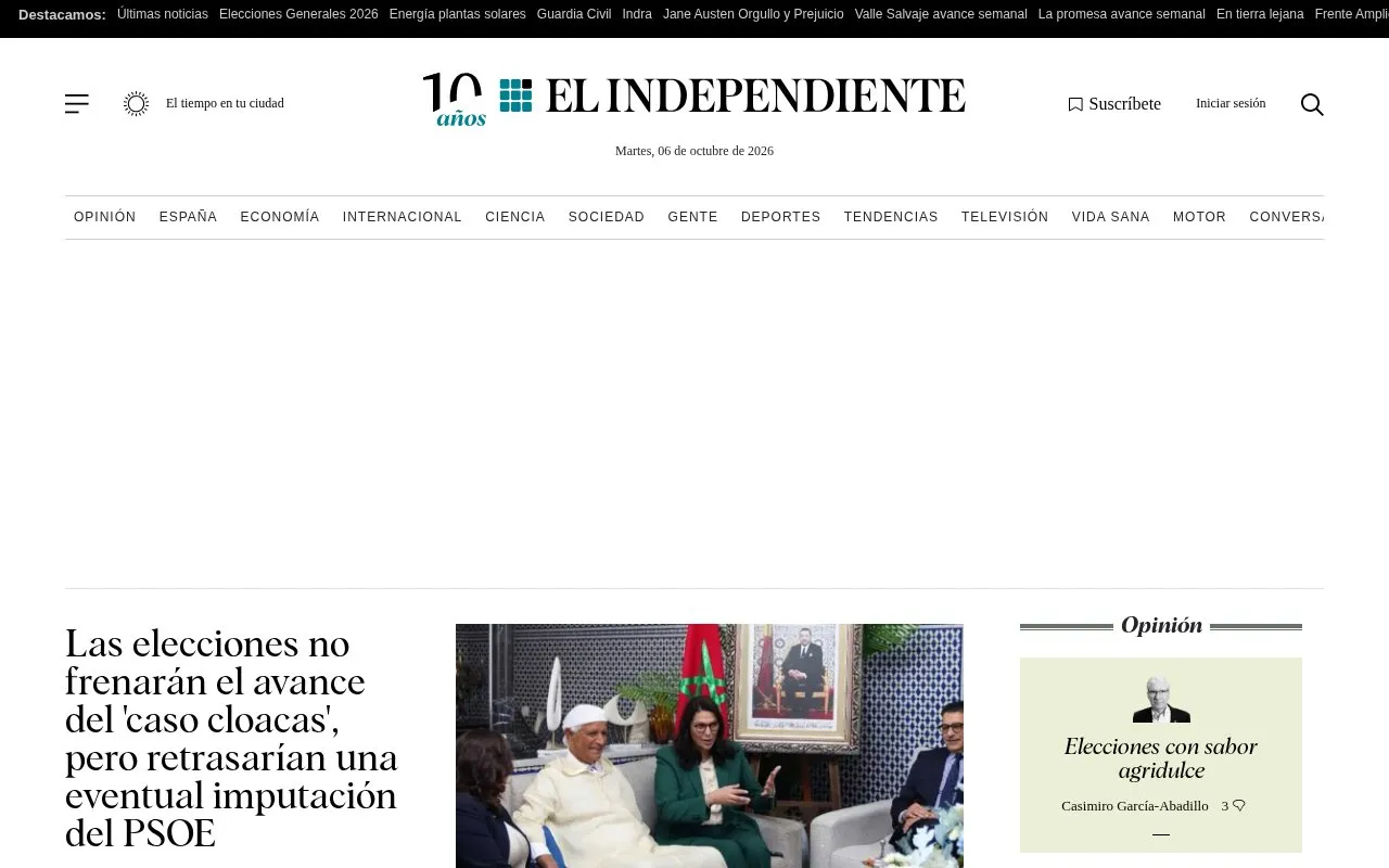 El Independiente homepage screenshot
