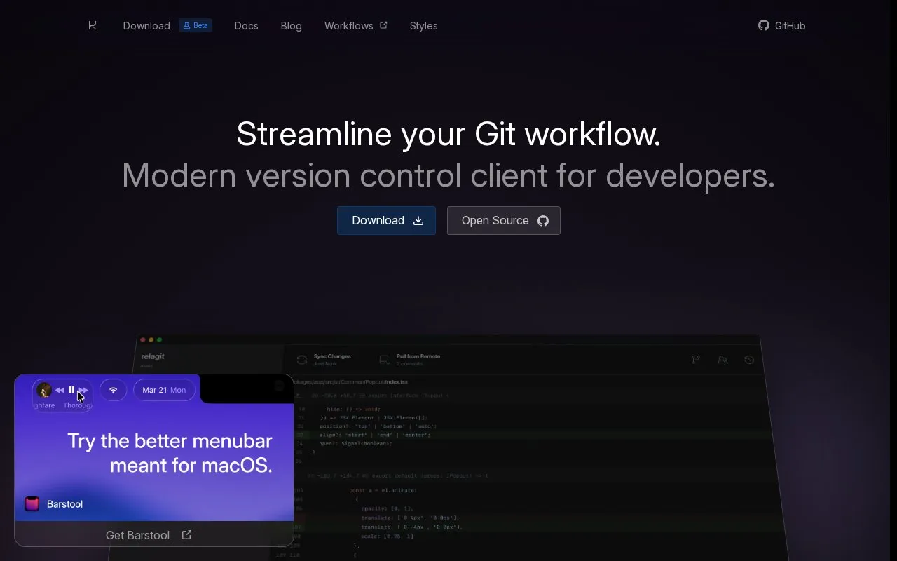 RelaGit homepage screenshot