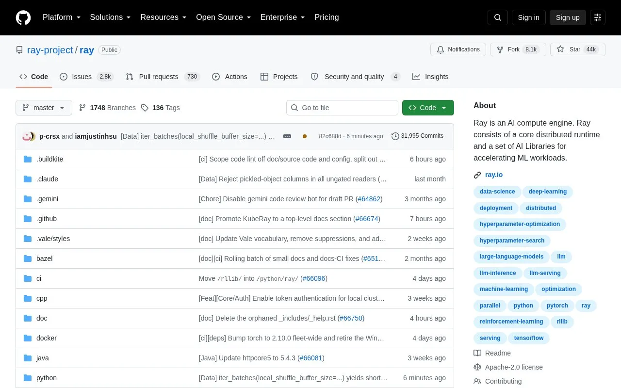 Ray homepage screenshot