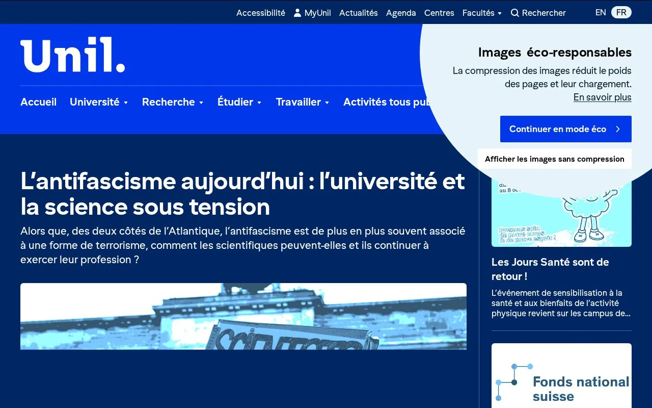 Universite de Lausanne homepage screenshot