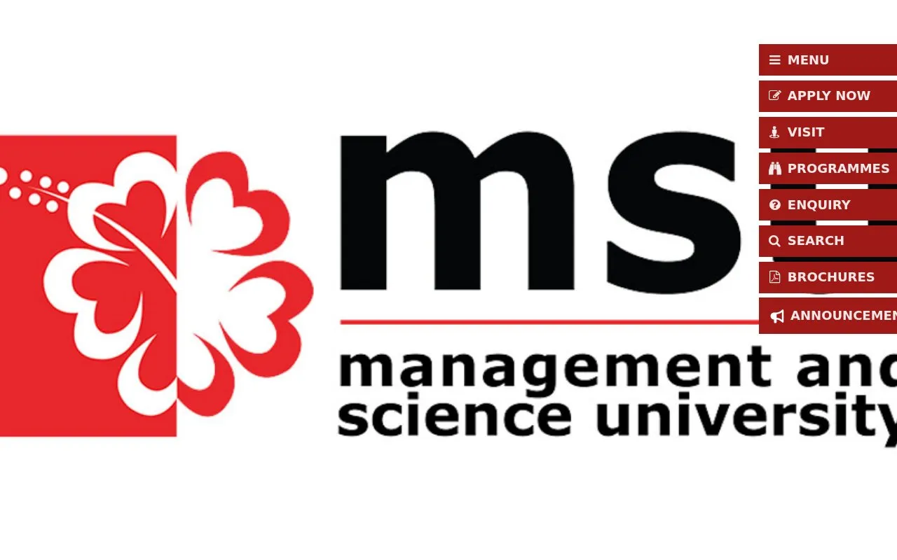 Management and Science University homepage screenshot
